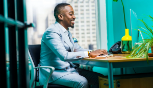 man in blue suit